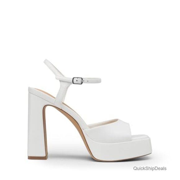 Faux Leather Platform Heels with Ankle Strap, Square Toe Chunky Sandals - Picture 4 of 7